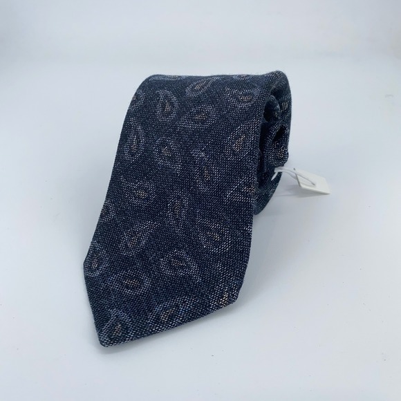 Eton Tie Mens One Size Navy Paisley Linen Luxury Classic‎ Necktie Italy Made